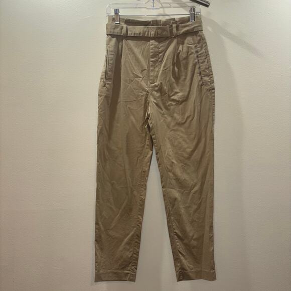 New Mango Suit High-Waisted Belted Trousers โ Size 4 Khaki Business Pants - Picture 3 of 15